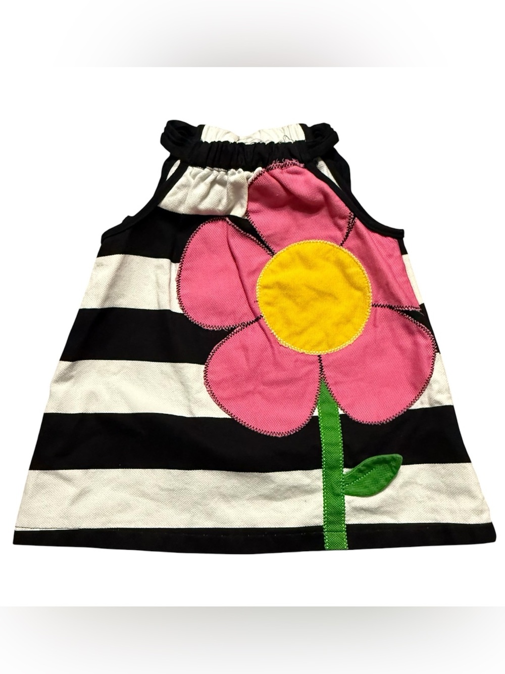 Mud Pie Baby Girl Dress 9-12M Black White Striped Pink Flower Bow